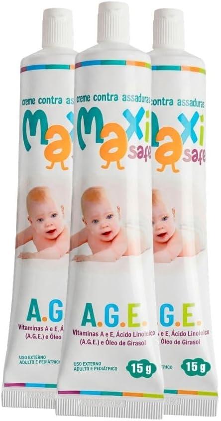 Kit com 3 Creme Pomada de Assadura Para Bebe Maxi Baby Vitamina A.E com Óleo de Girassol A.G.E - 15g Cada Total 45g