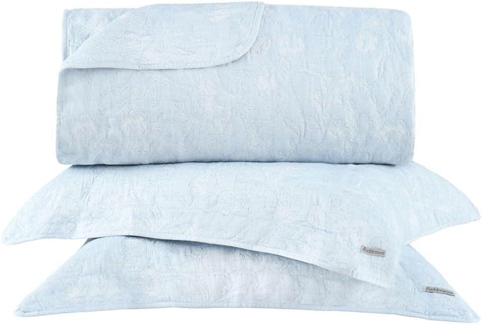 Kit Colcha Casal Buddemeyer Hanna Jacquard Azul 3 peças