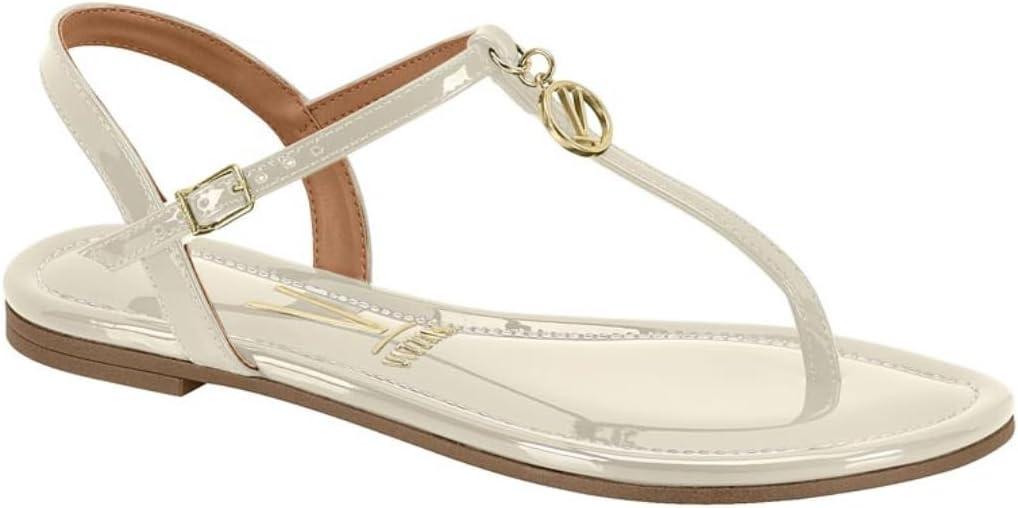 Sandália Rasteira Feminina Vizzano – Verniz, Tiras Finas com Pingente Dourado, Leve e Confortável