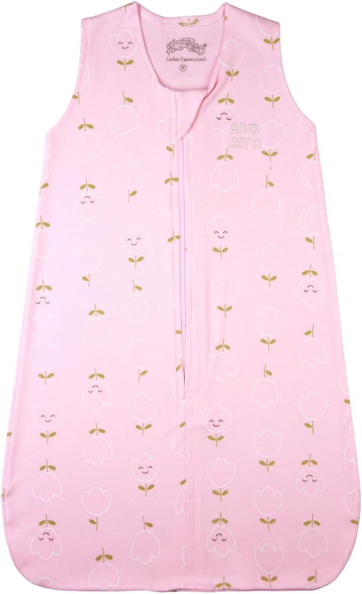 Saco de Dormir Bebê Pijama Menina Suedine Estampado Tulipas 100% Algodão (Rosa, M)