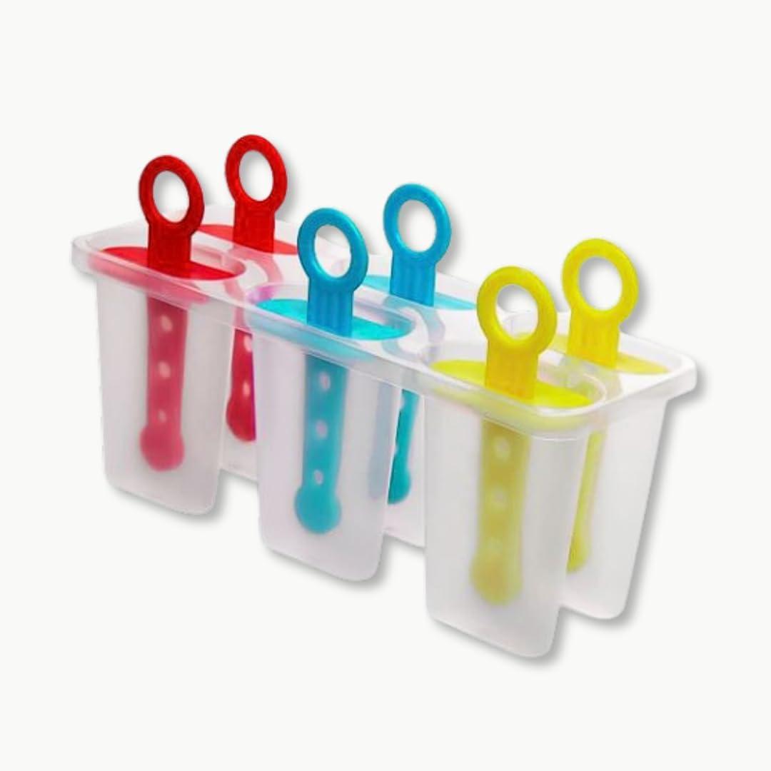 Forma de Picolé Caseiro 6 Cavidades com Cabos Coloridos – BPA Free, Ideal para Receitas Naturais e Sobremesas Divertidas