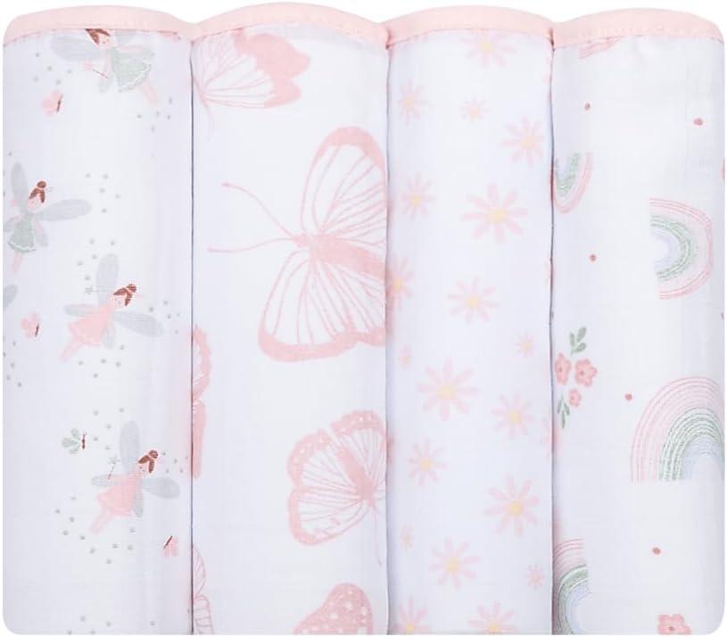 Fralda Bebê Papi Soft Estampada 70x70 cm – Contém 4 Unidades, Arco de Flores, Rosa