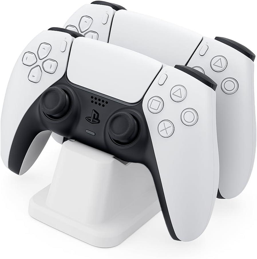 Suporte Duplo Universal para Controle de Jogos, Base de Mesa Decorativa em Plástico, Gamer, Ps5, Ps4, Xbox, Pc, Notebook, Nintendo Switch, Joystick, Manete, Videogame, Console (Branco)