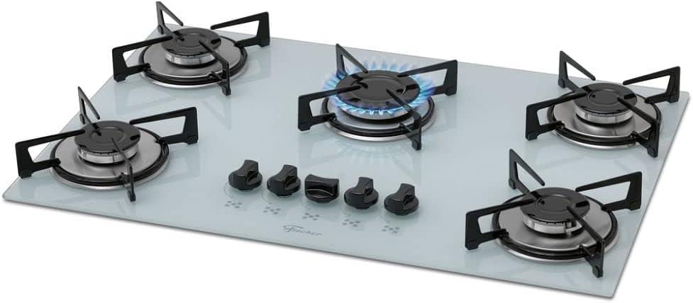 Fischer Cooktop à Gás 5 Bocas Mesa Vidro Branca Bivolt 1642-6986