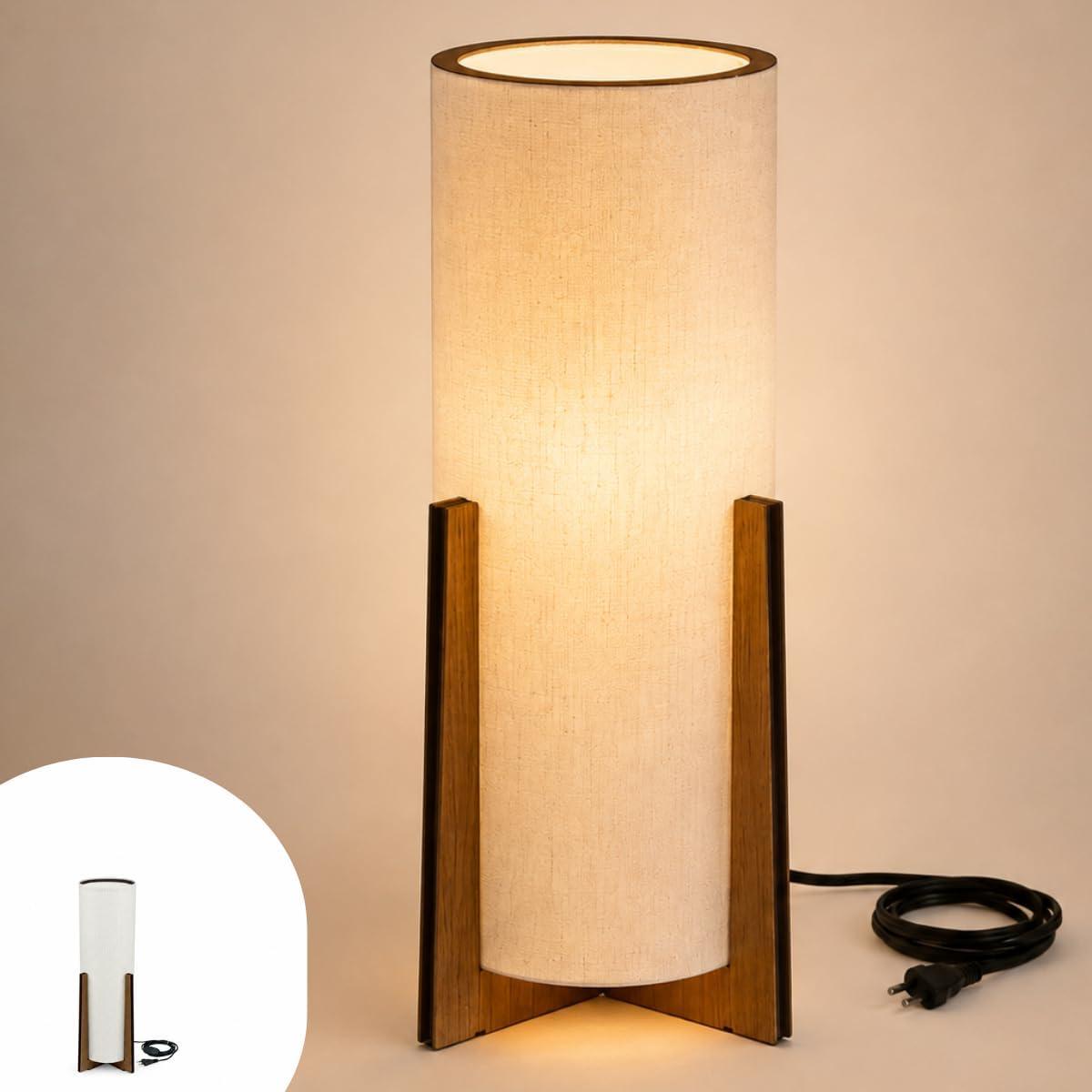 Luminária Abajur Atlântica 46x14 cm, com Cúpula Clara Estrutura Mdf Imbuia