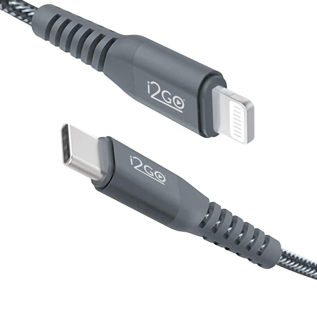 Cabo IPhone/Lightning + USB-C I2GO Certificado MFi 2m 3A Nylon Trançado Chumbo - I2GO PRO