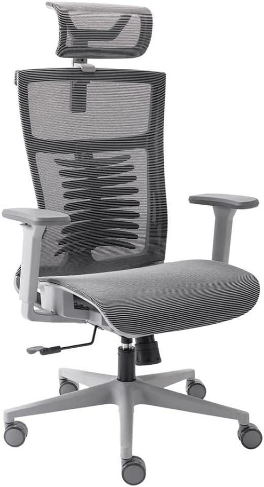 Elements Cadeira de Escritorio Ergonômica Vertta Pro com Apoio Lombar e Cabeça Respirável, Cinza