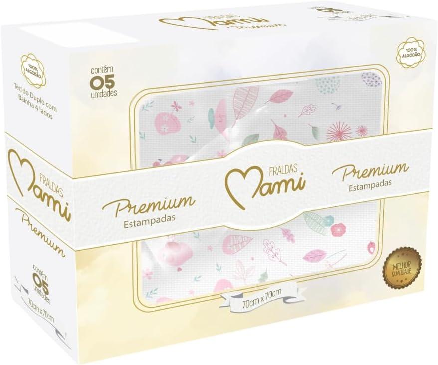 Papi Textil Fralda Premium Mami c/Bainha Estampada 70x70cm Caixa Contém 05 Un