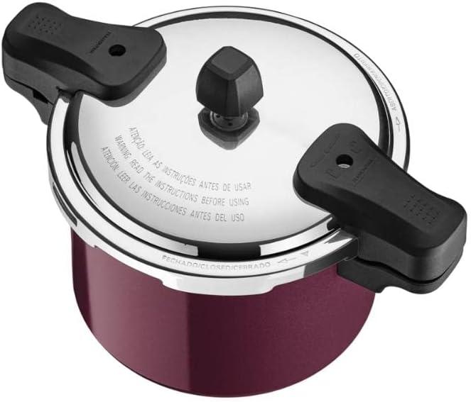 Tramontina Panela de Pressão Torino em Alumínio com Revestimento Interno e Externo Cerâmico Vermelho Framboesa 20 cm 4,5 L