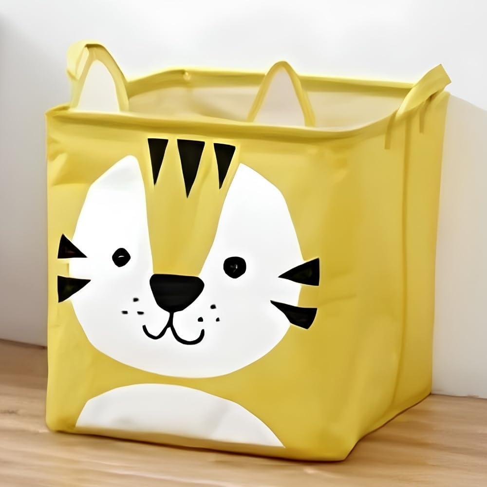 Cesto Organizador Dobrável Multiuso com Alças, Design Infantil Big Ears, Armazenamento de Roupa Suja e Brinquedos. (AMARELO TIGRE)