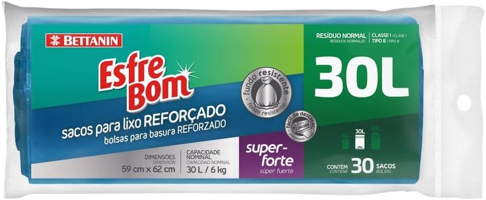 EsfreBom - Saco para Lixo Rolo com 30 Sacos de 30 Litros, Cor Azul, Bettanin