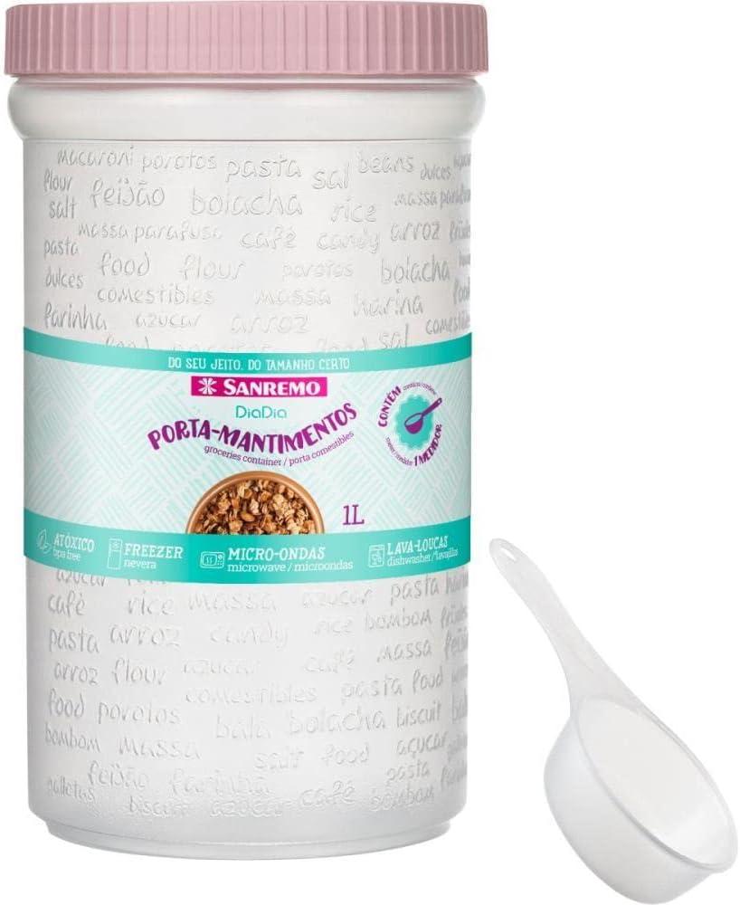 Sanremo - Pote Plástico de 1 Litro com Colher Medidora, Cor Sortida, Linha DiaDia