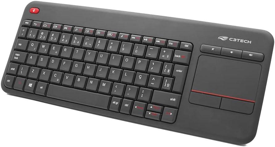 C3Tech Teclado sem fio K-WT200BK Preto Touchpad Layout ABNT2 Anti-Respingo compativel com PC e TV raio de comunicação de até 10 metros possui 3 teclas de atalho multimídia plug and play