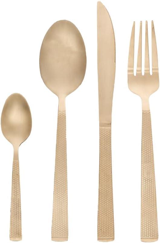 LYOR - Faqueiro 16 Peças de Aço Inox Santorini Champanhe - Serve 4 Pessoas