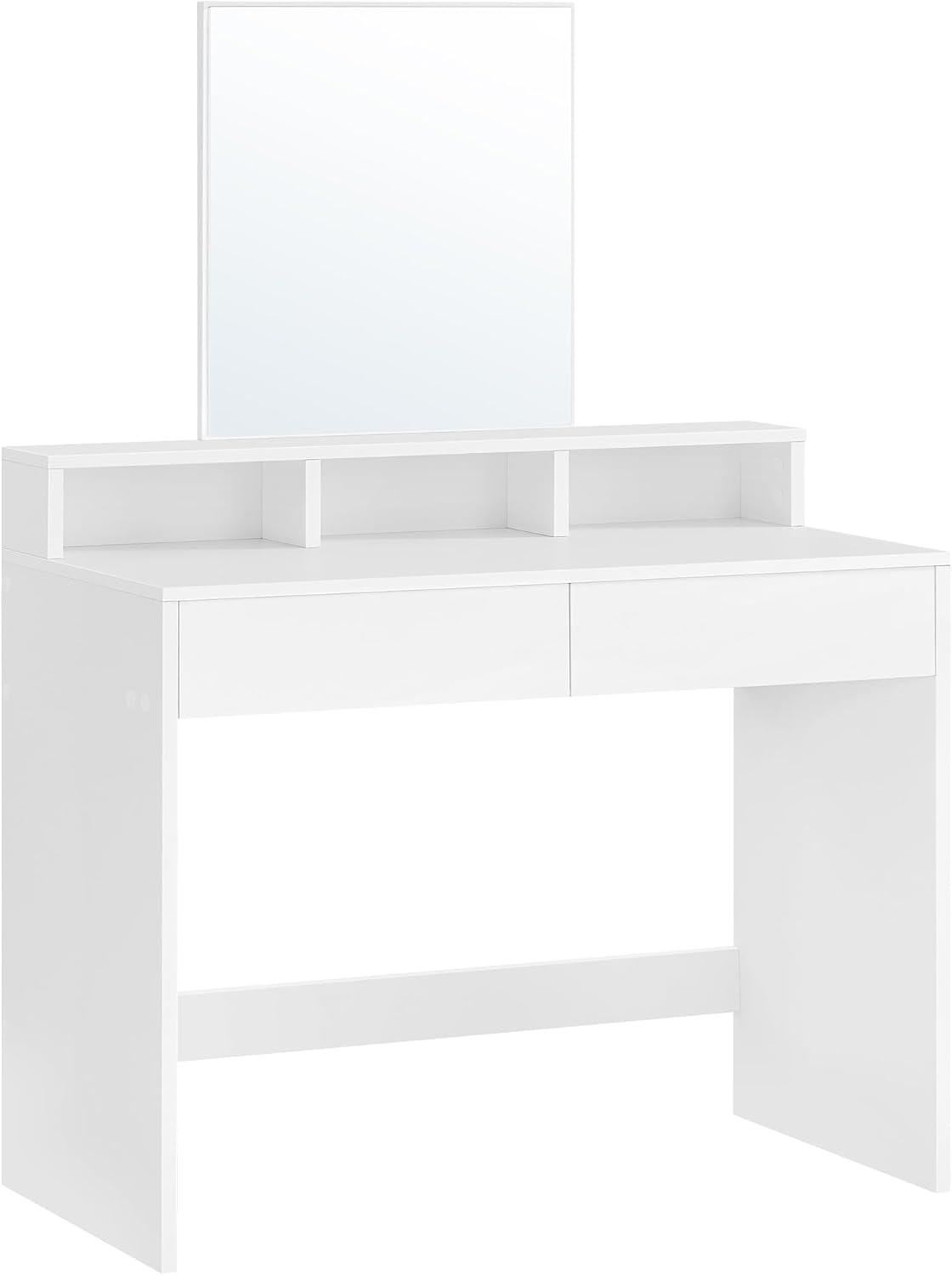 VASAGLE KAILYN Coleção, Penteadeira com Espelho Retangular, 2 Gavetas e 3 Compartimentos, Mesa de Maquiagem Moderna, Branco Nuvem BRRDT113W01