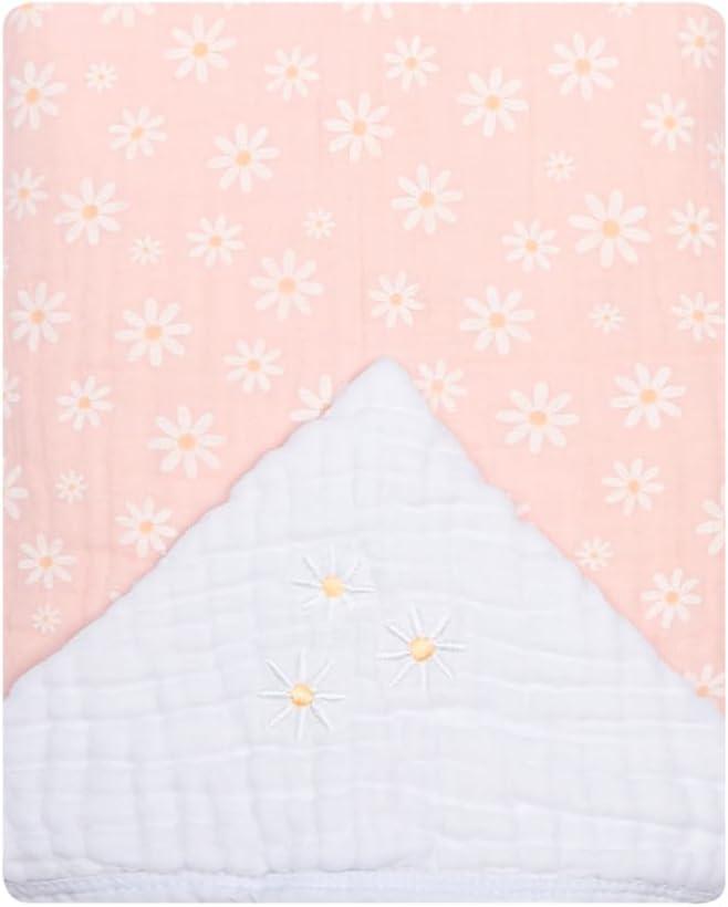 Toalha de Banho Bebê Papi Soft com Capuz Bordada 90x75 cm, Margaridas, Rosa