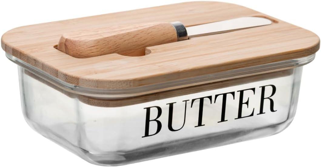 WOLFF - Manteigueira com Espátula e Tampa de Bambu Basic 15cm x 11cm x 5cm Vidro