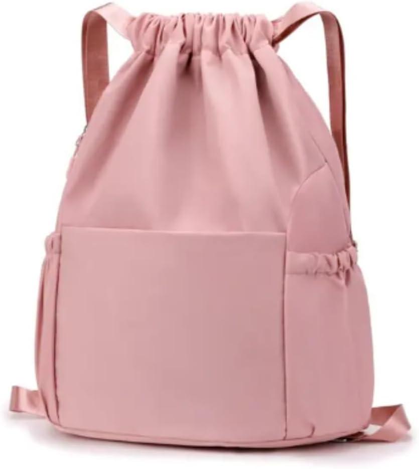 Mochila Saco Fechamento Em Cordão Mochila Academia Sacola Resistente À água Alça Ajustável Com Compartimento Marca Appari (Rosa Claro)