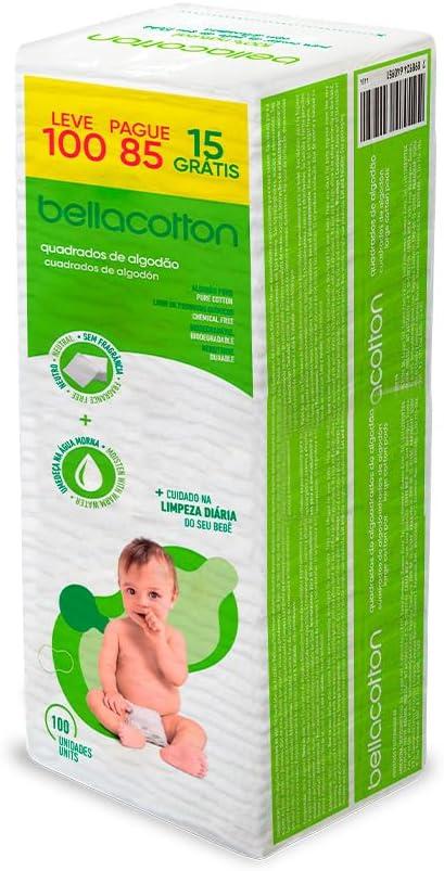 Bellacotton Algodão Quadrado Baby 100% Algodão Macio – 100 Unidades