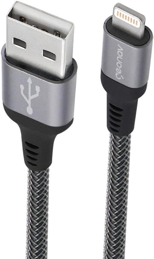 Geonav Cabo iPhone, iPad, iPod Lightning conector original Mfi Apple, nylon trançado reforçado, 2MT, LIGH08, Cinza