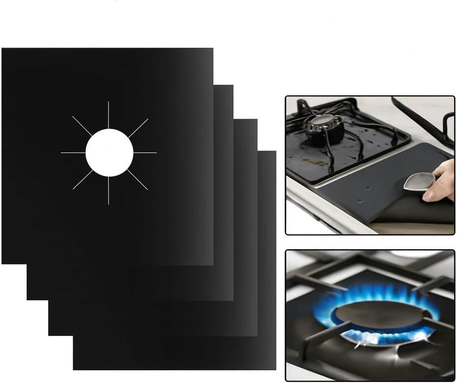 Kit 4 Protetores de Fogão Antiaderente Teflon Reutilizável Resistente a Alta Temperatura 260°C Lavável Compatível com Fogões 2-5 Bocas