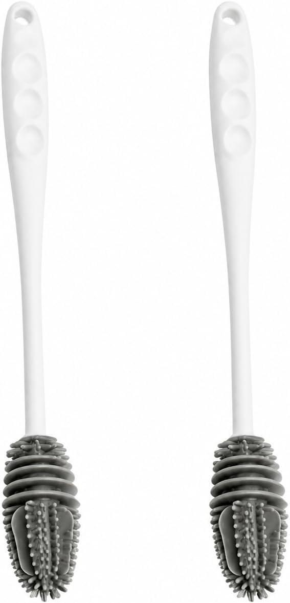 Escova de Silicone com Cabo Longo para Garrafas e Mamadeiras, Flexível, Higiênica, Não Risca, Alta Durabilidade (2, BRANCO E CINZA)