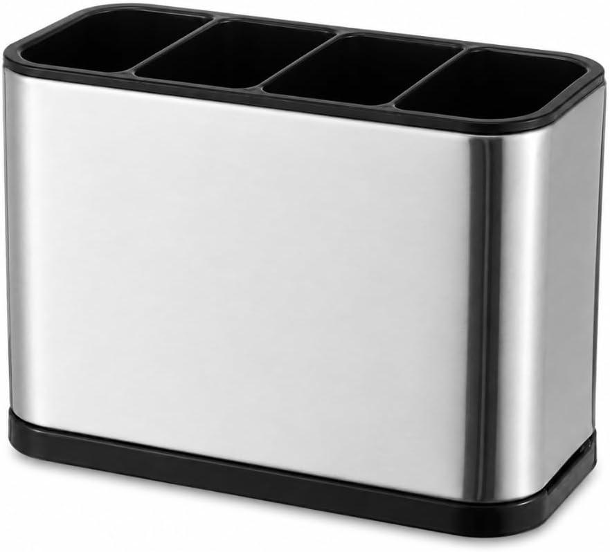 Porta Talheres Inox 4 Divisórias Organizador Compacto de Cozinha