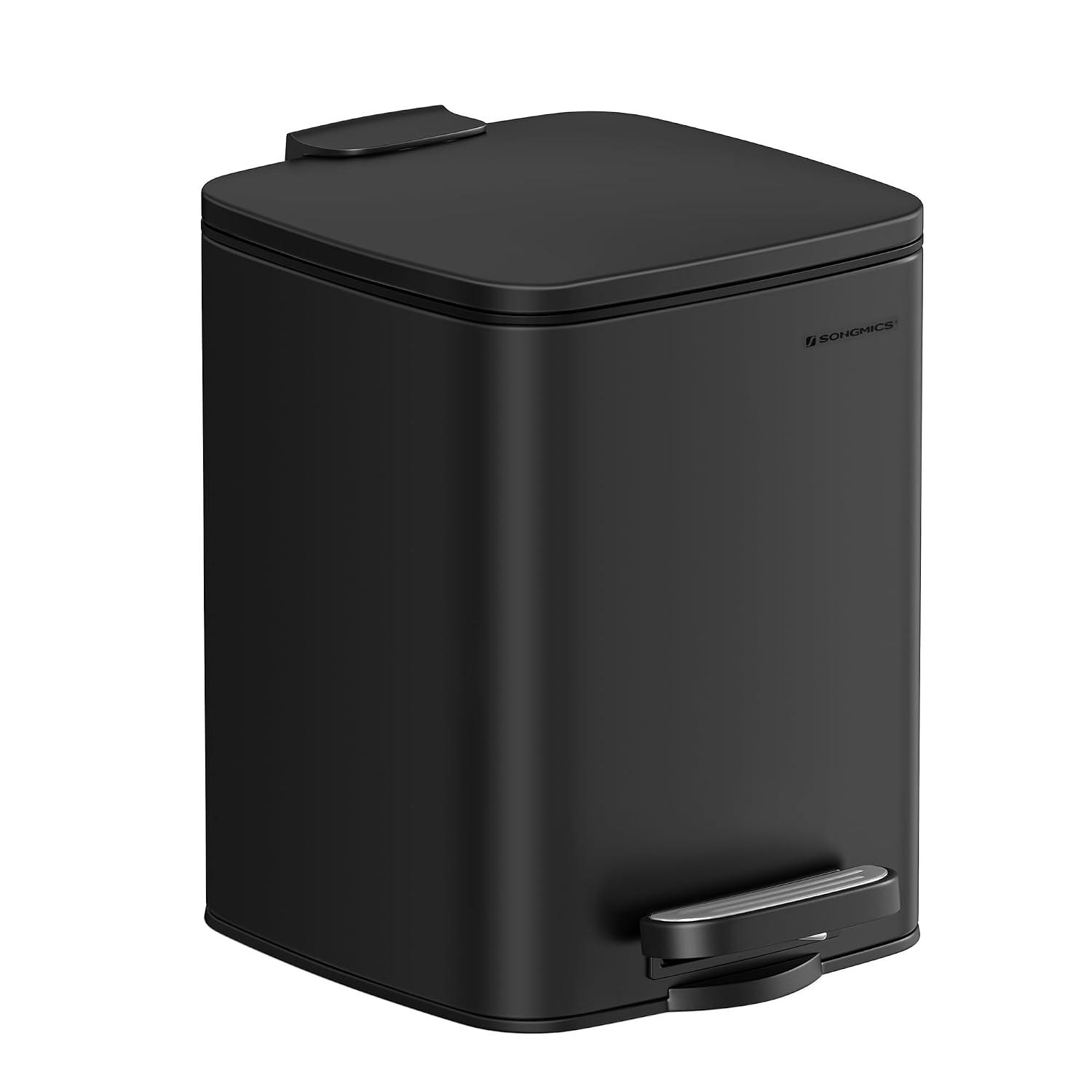 SONGMICS Lixeira para Fezes de Cachorro, 6 L, Lixeira Externa com Tampa, Fechamento Suave, Aço Inoxidável com Balde Interno, Preto Tinta BRLTB590B0602