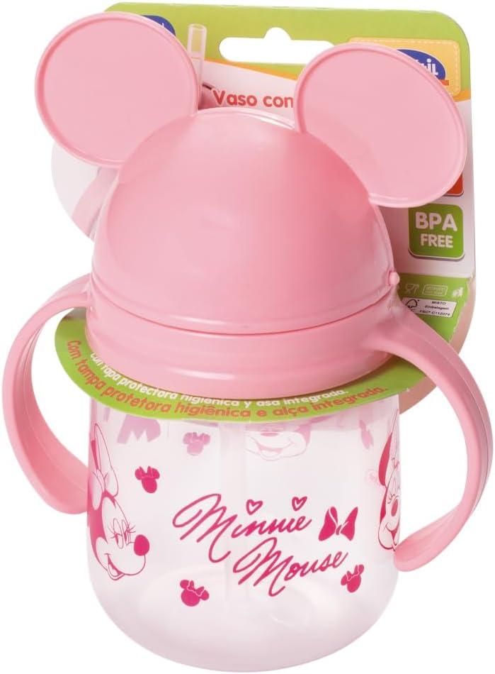 Caneca Treinamento com Canudo de Silicone Retrátil Minnie Rosa 350 ml Plasútil