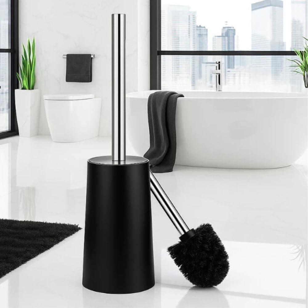Escova Sanitária de Vaso com Suporte Moderno, Design Compacto, Base Estável, Cerdas Duráveis. (Preto)