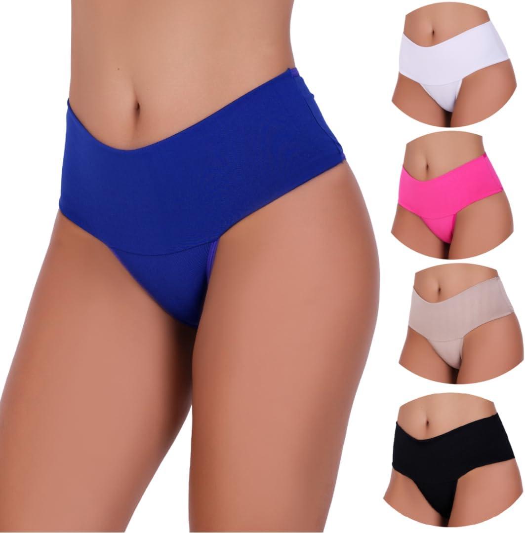 Kit 5 Calcinhas Cintura Alta Compressão Cós Alto Fitness Power Zero Barriga Pala Cós Duplo