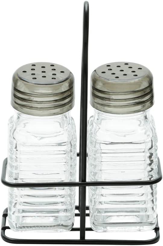 LYOR - Conjunto Saleiro e Pimenteiro de Vidro com Suporte de Metal Preto 70ml