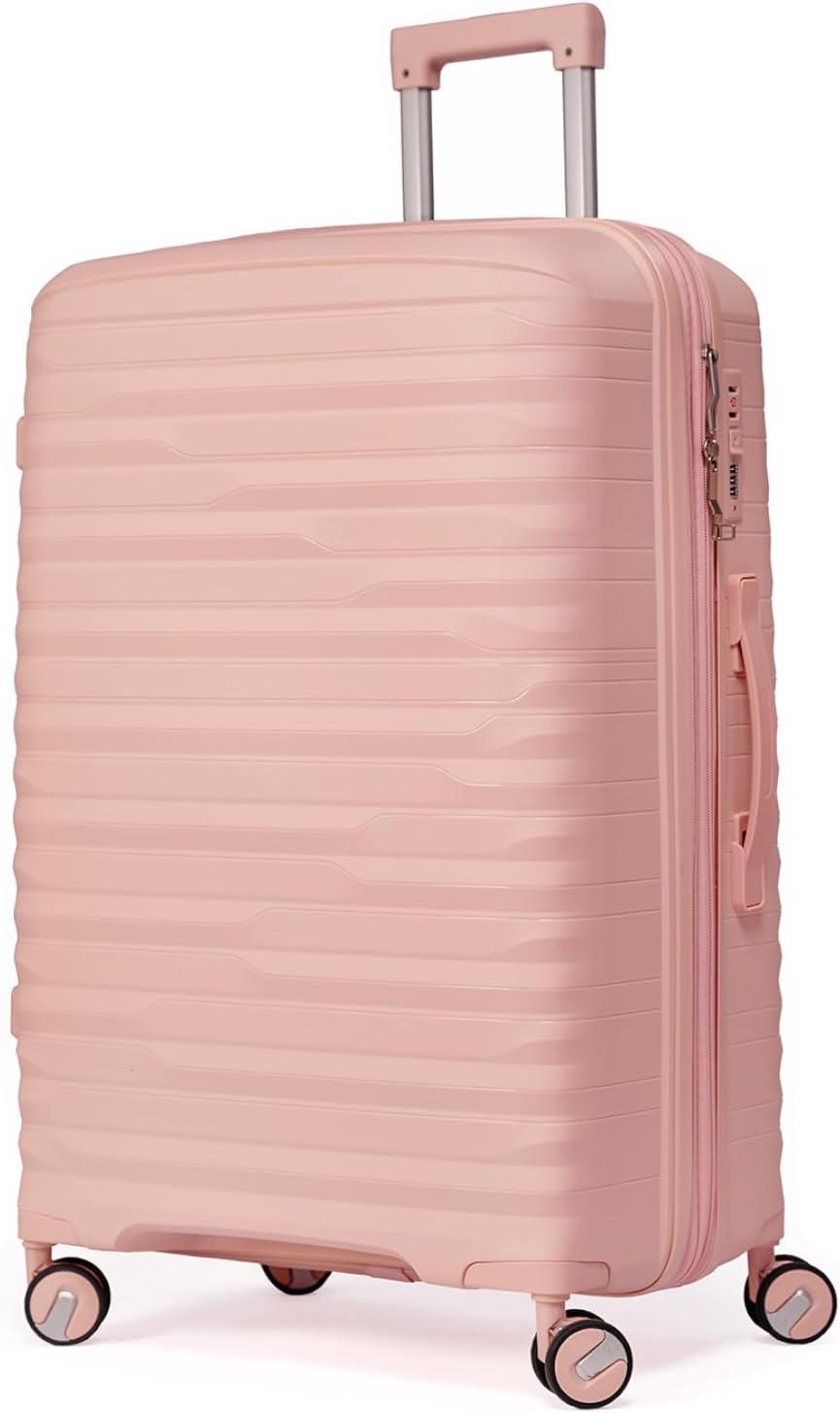 Mala Grande De Viagem 32kg Polipropileno 8 Rodas 360 Giratória Para Despachar Rígida Leve Tamanho G Viajem Internacional Resistente (ROSA CLARO, Grande)