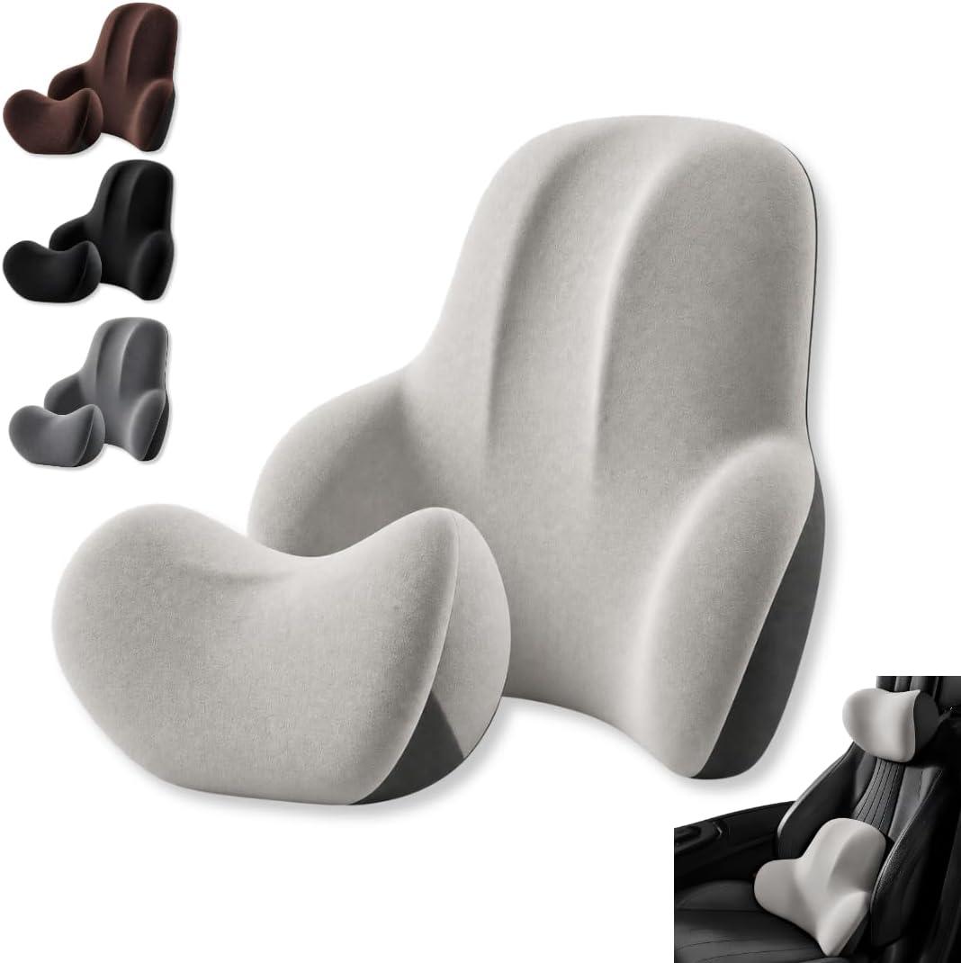 Kit Apoio Lombar e Encosto de Cabeça Ergonômico P/Banco de Carro | Branco