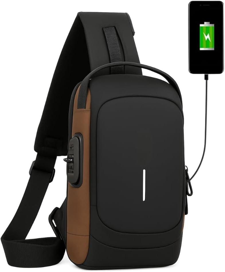 Mochila Transversal Masculina Mochila Feminina Unissex com cadeado à prova d água anti-roubo bolsa com porta de carregamento USB bolsa de ombro Impermeável Premium