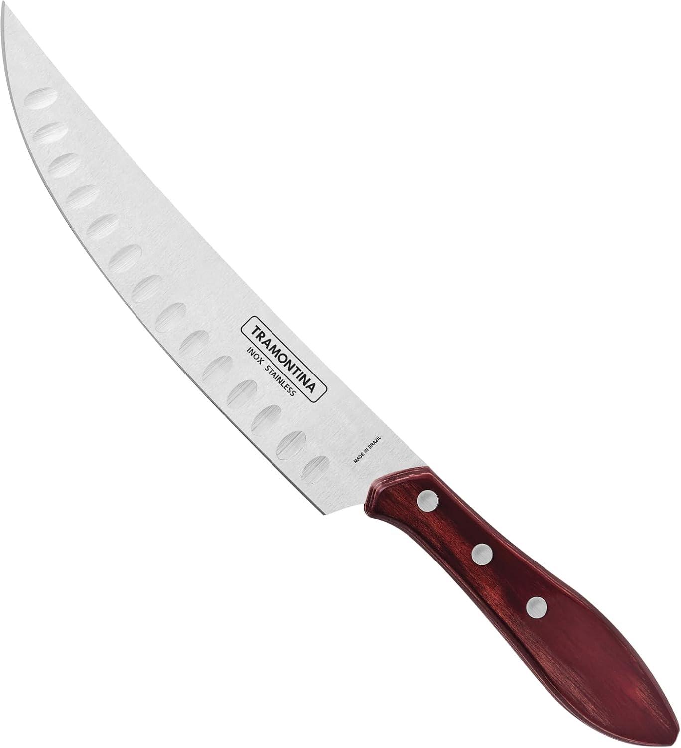 Faca para Carne Butcher Tramontina com Lâmina em Aço inox e Cabo em Madeira Tratada Polywood Vermelho 8"