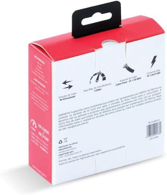 Cabo Extensor USB a 3.0 Macho para USB a 3.0 Fêmea 28awg Puro Cobre 2 Metros - Puamf3-2 - Pcyes