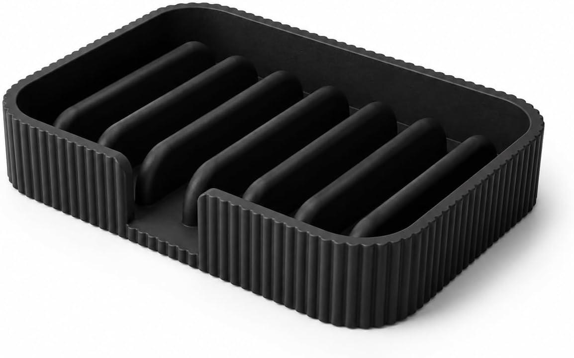 Saboneteira Minimalista com Drenagem para Banheiro, Lavabo e Sabão (Preto)