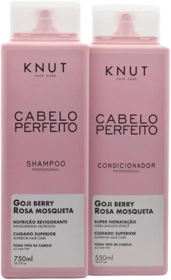 KNUT Cabelo Perfeito Kit | Shampoo + Condicionador (750 ml + 550 ml) – Rosa Mosqueta + Goji Berry, nutrição & brilho para fios danificados | Cruelty Free
