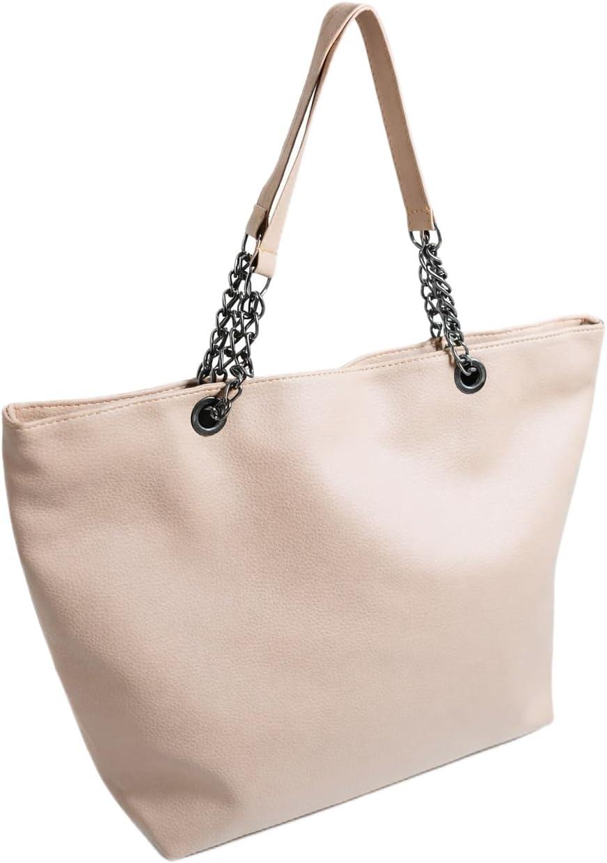Bolsa Corrente Feminina Grande Couro Ecológico com Zíper, Alça com Corrente e Forro em Cetim Espaçosa, Elegante e Resistente para o uso diario.
