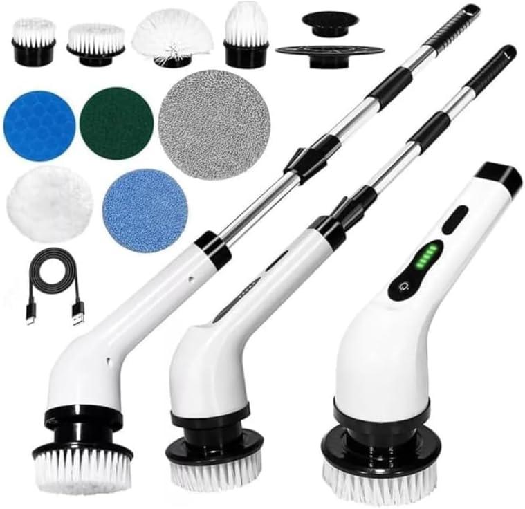 Esfregão Elétrico Profissional 9 em 1 Recarregável Mop 360º Sem Fio Potente Portátil Limpeza Pesada Banheiro Cozinha Piso Azulejo Janela Escova Multiuso Compacto Giratório Casa Premium Ajustavel
