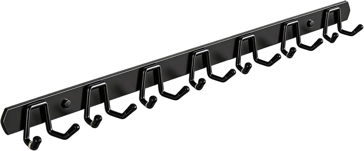 MBOX Suporte de Parede com 5 ou 7 Ganchos Duplos (10/14 pontos) | Aço Inox 304 | Instalação Adesiva ou Parafuso | Antiferrugem para Banheiro, Cozinha e Quarto (Preto, 7 Ganchos)