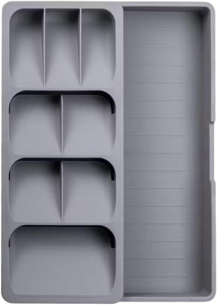 Organizador de Talheres Extensível Cinza Compacto 9 Compartimentos