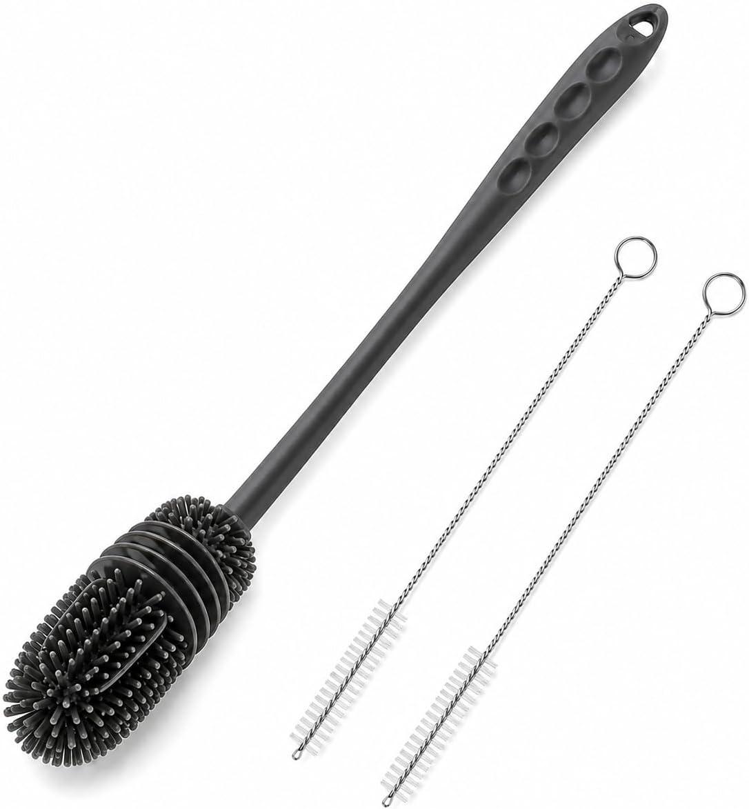 Kit Escovas para Lavar Garrafas e Canudos - Escova de Silicone para Limpeza de Mamadeira e Garrafa + 2 Escovas para Canudos – Não Risca e Alcança Áreas Difíceis