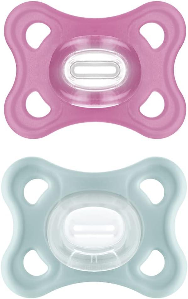 MAM Baby Kit 2 Chupetas Comfort 100% Silicone para Crianças 0-6 Meses, Com Caixa Esterilizadora, Rosa