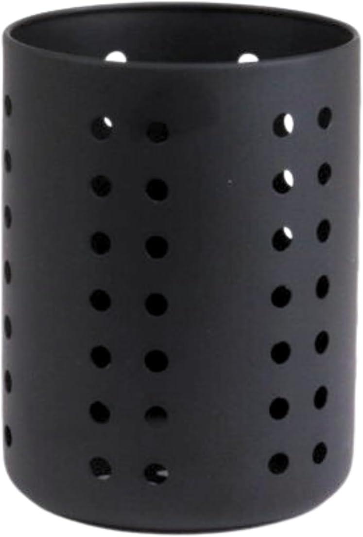 Porta Utensílios De Cozinha 10cm x 12,5cm Escorredor De Talheres Suporte De Talheres Em Inox Redondo Organizador De Pia Suporte Vazado Para Espátulas Colheres Conchas (Preto)