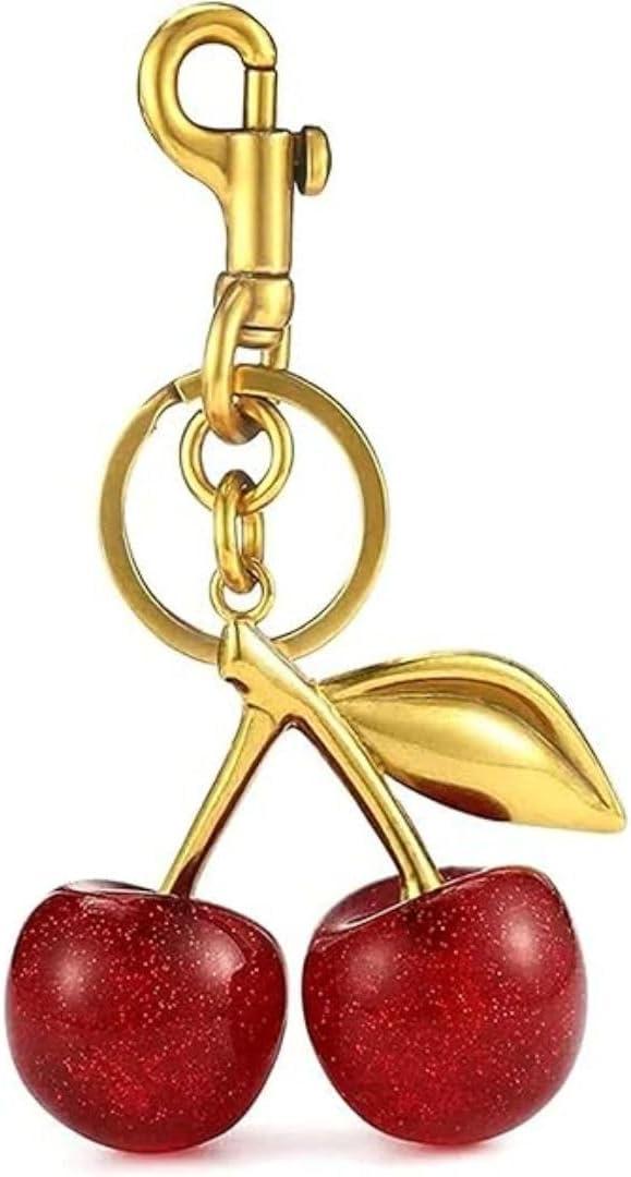 Chaveiro de Cereja Brilhante - Pingente Decorativo para Bolsa, Mochila e Chaves – Acessório Feminino Elegante e Divertido