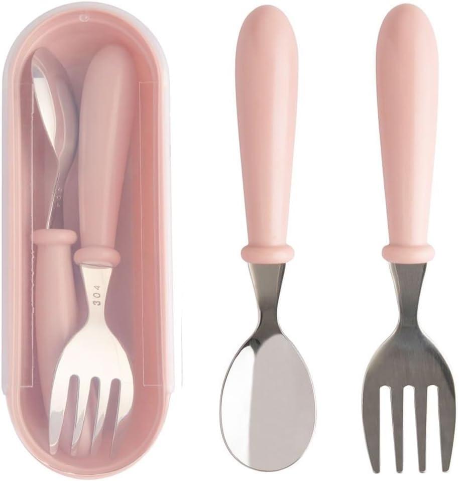 Jogo Talheres Colher Garfo Inox Infantil Kit Com Estojo Bebê Introdução Alimentar Passeios e Viagens Rosa