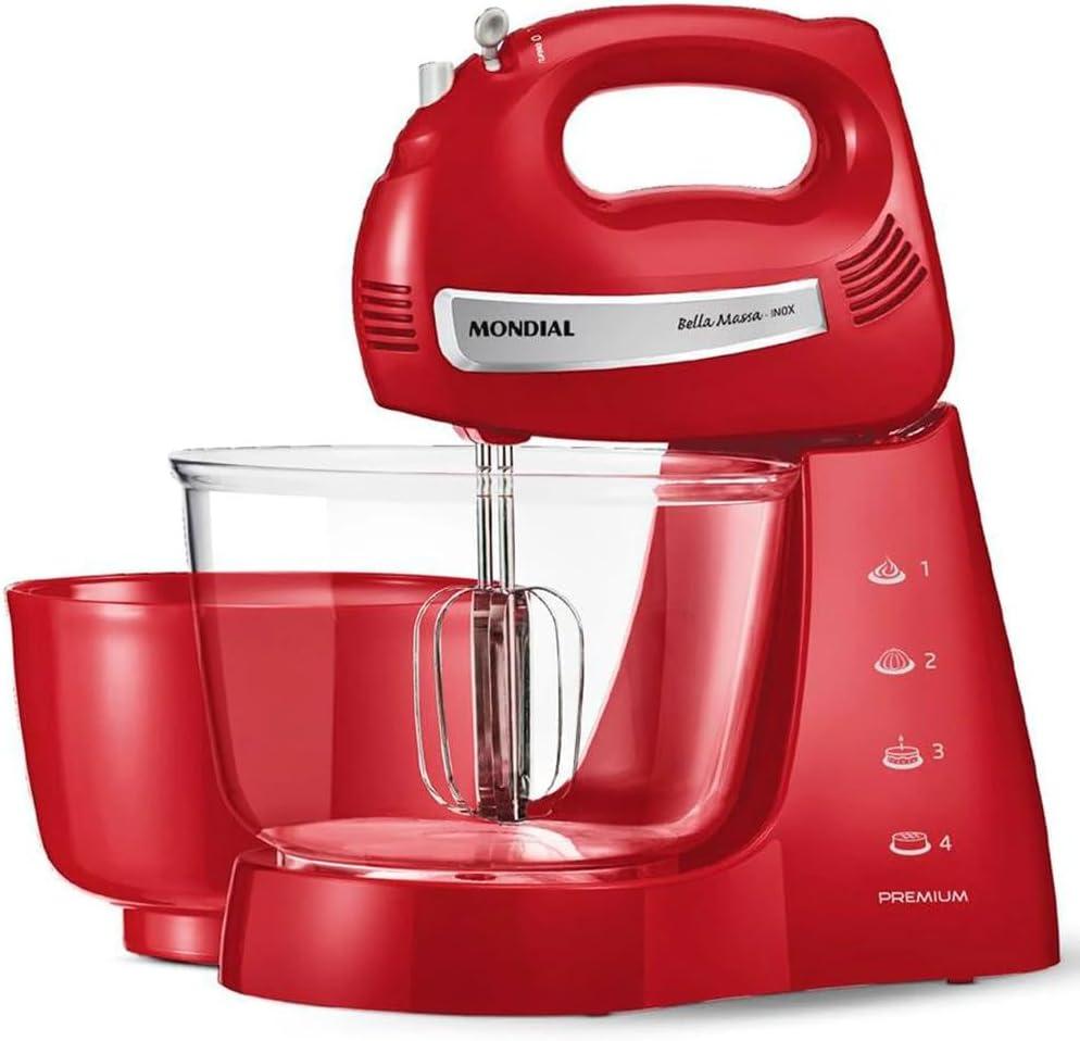MONDIAL Batedeira Bella Massa Inox Premium, 110V, Vermelho, 400W - B-29 NP