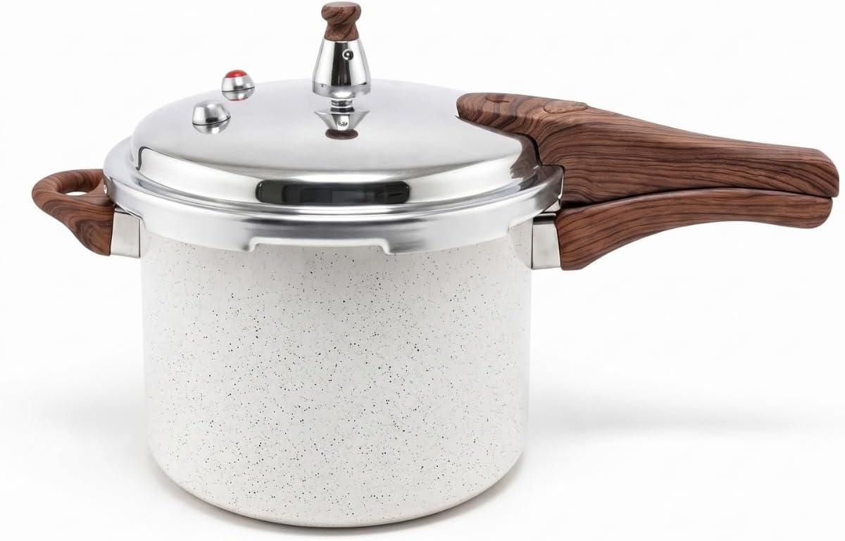 Panela de Pressão 4,2L com Revestimento Cerâmico Antiaderente, Fundo de Indução, Tampa em Aço Inox, Cabo Amadeirado e Sistema de Segurança